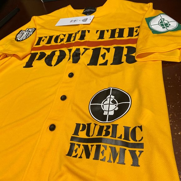 Defend Brooklyn Mens Yellow Public Enemy Fight The Power Jersey S - Picture 3 of 4